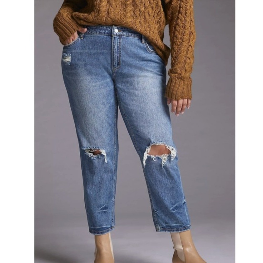 Anthropologie Pilcro Heritage Boyfriend Jeans 18W Distressed Medium Wash‎ NWT